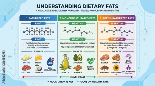 Educational Infographic Guide to Understanding Dietary Fats Saturated Monounsaturated and Polyunsaturated Lipids for Healthy Nutrition