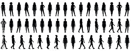 Fotografie Black woman silhouette set with diverse female figures in standing, walking and active poses, human scale characters for architecture, presentation graphics and vector illustration