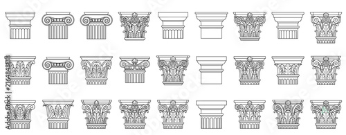 Konstfotografi Classical architecture column capital collection with Ionic, Doric and Corinthia