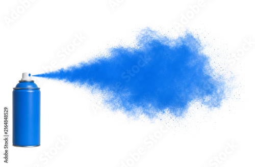 Blue spray paint cloud from can isolated on transparent background.