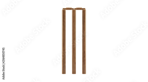 Wooden cricket stumps and bails set isolated on transparent background