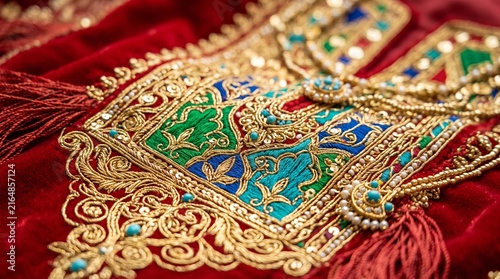 Traditional Emirati women's dress with intricate gold embroidery  