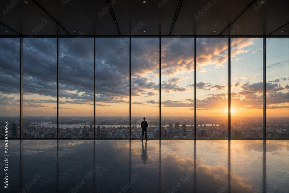 Fototapeta premium Business Silhouette Over the City at Sunset