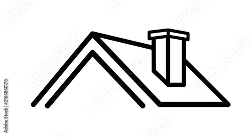 Roof with chimney black line art illustration on white background