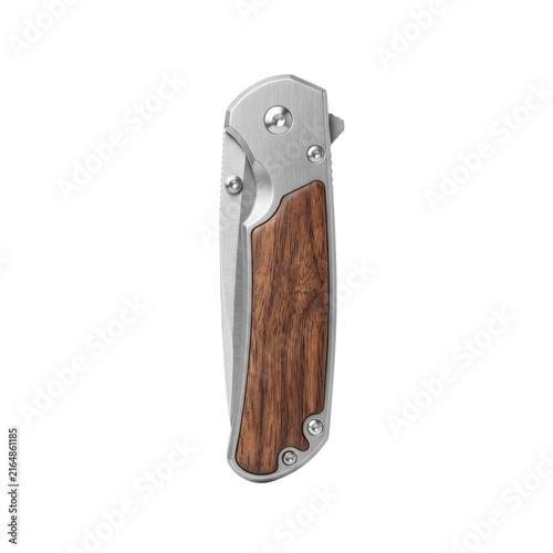 Konstfotografi Folded stainless steel pocket knife with wooden inlay handle