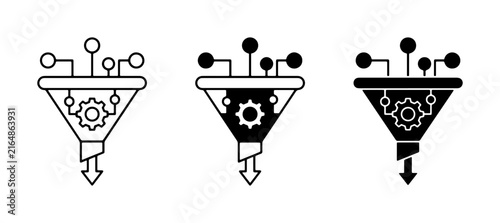 Data Filtering Funnel Icons, Process Optimization, Workflow Automation, Data Analysis