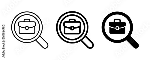 Obraz na plátne Job Search Icons, Magnifying Glass with Briefcase, Recruitment and Career Icons,