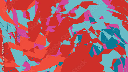 Konstfotografi Abstract chaotic composition with sharp fragments in red pink and teal colors creating dynamic and energetic visual art background