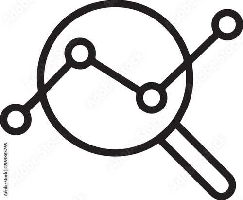 Search glass with data graph vector line icon illustration for analytics and research