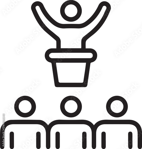 Business teamwork and leadership vector line icon illustration for seminar and training
