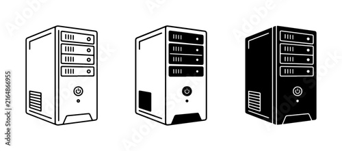 Computer Tower Icons, Desktop PC Case Vector Graphics, Technology Hardware Set