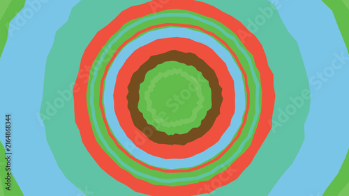 Картината върху платно Concentric circular rings background graphic with vibrant green blue and red tones creating rippled wave effect modern decorative wallpaper art