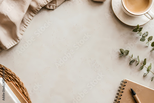 Minimalist Neutral Flat Lay Background with Botanical Details – Elegant Stationery, Invitation and Copy Space Design