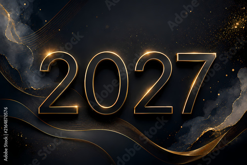 Elegant Gold 2027 Numerals on Dark Background – New Year Celebration, Luxury and Festive Design