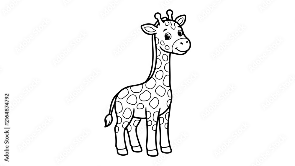 Fototapeta premium Cute baby giraffe coloring page for children and educational activities