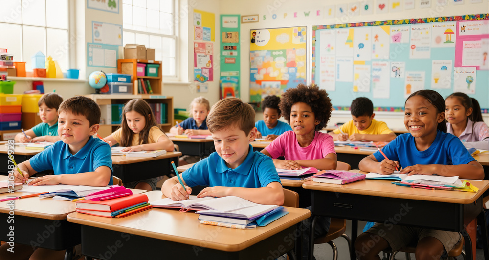 Obraz premium kids during lesson in classroom, diversity, back to school 