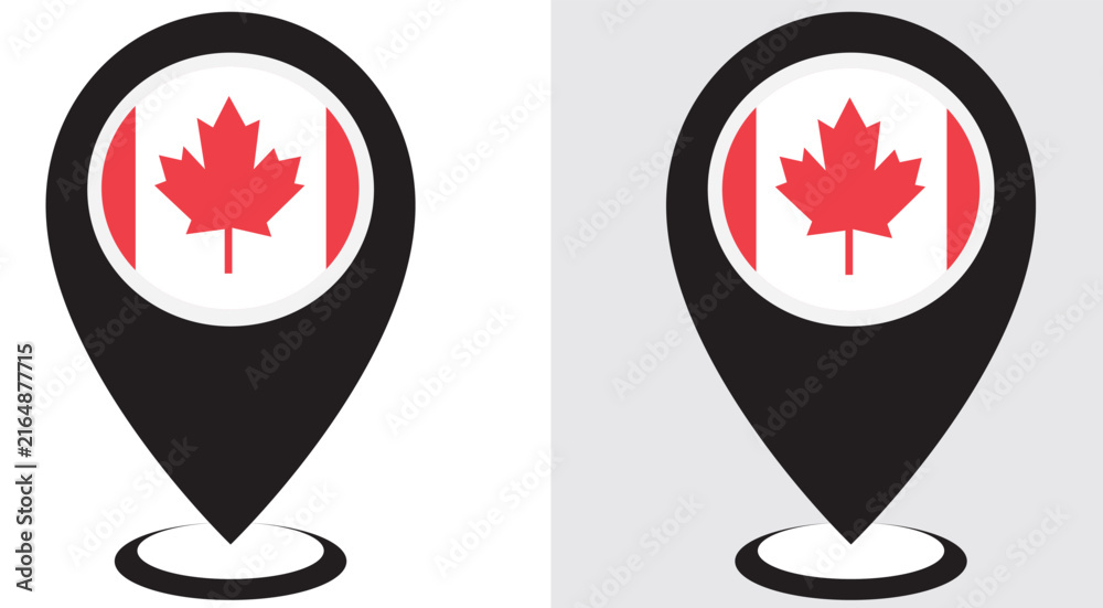 Fototapeta premium Canada flag location pin design vector and illustration with the white and grey background 