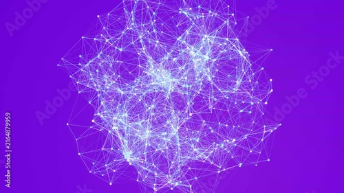 Dynamic Digital Neural Network Web with Glowing White Nodes on a Vibrant Purple Background Surface