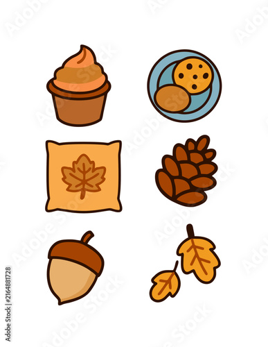 Autumn Season Cozy Food and Nature Icons Vector Collection