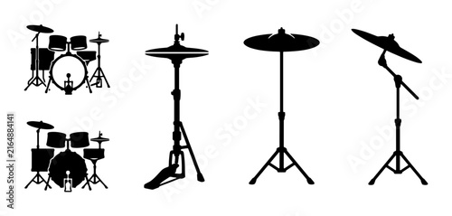 Fotografie Drum Kit Silhouettes, Percussion Instruments Collection, Rock Band Gear, Musical