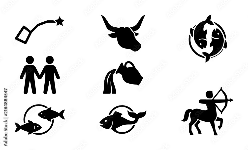 Obraz premium Zodiac Constellation Icons Set, Astrology Symbols Vector Collection, Celestial Signs Graphics for Horoscope and Astronomy