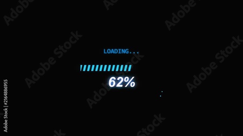 Digital Loading Progress Bar Animation With Futuristic Neon Blue Progress Bar on a Black screen background