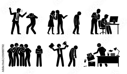 Bild auf Leinwand Workplace Conflict Icons: Bullying, Stress, Anger, Harassment, Team Conflict, Of