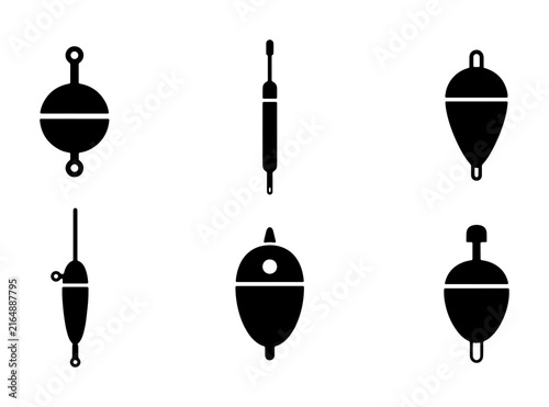 Konstfotografi Fishing Floats Vector Icons Set, Bobbers for Angling, Buoyancy Devices, Silhouet