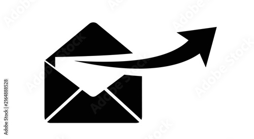 Canvas Print Open envelope with outgoing arrow black silhouette on white background