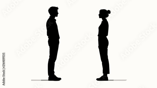 Two black standing silhouettes facing each other on a white background