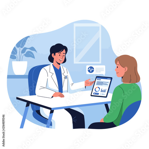 Doctor And Patient Discussing Medical Information On Tablet Screen