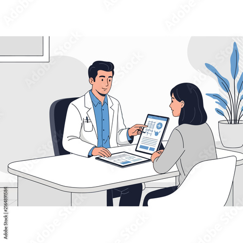 Doctor And Patient Discussing Health Information On Tablet
