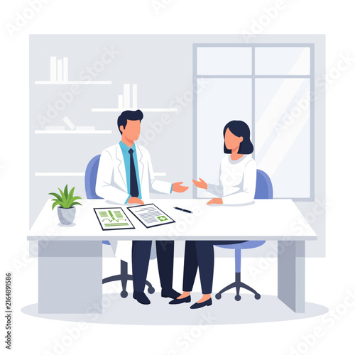 Doctor And Patient Discussing Medical Results At Desk In Clinic