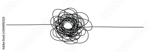 Fotografie Single black ink line forming a chaotic tangled circular knot in the center with