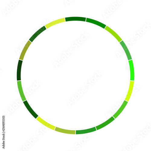 Circular frame made of colorful green segments arranged in a ring