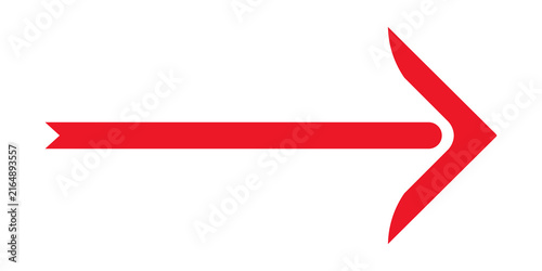 Red arrow pointing to the right side with a modern ribbon style shape