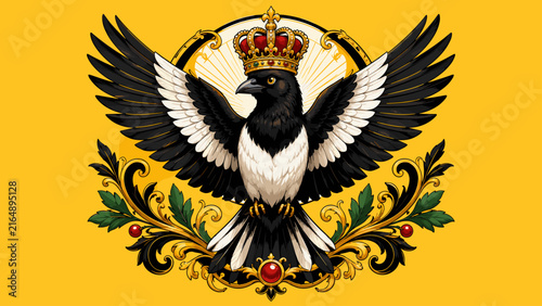 Majestic crowned bird emblem with ornate gold and red details