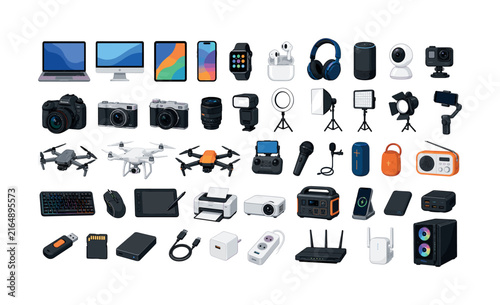 Collection of modern electronic devices and gadgets for digital life