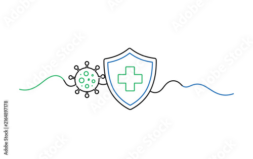Virus protection shield with medical cross symbol and abstract waves
