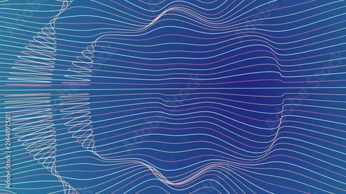 Abstract 3D acoustic topography wave lines flowing on blue gradient for modern digital technology