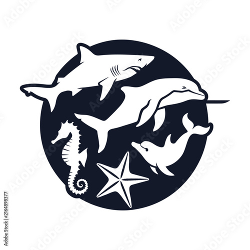 Marine Life Logo silhouette vector line art logo design