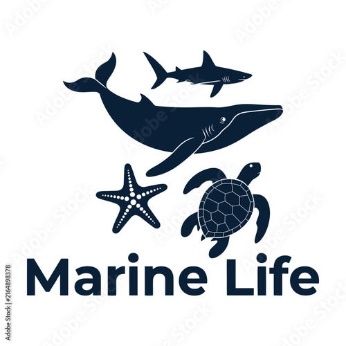 Marine Life Logo silhouette vector line art logo design