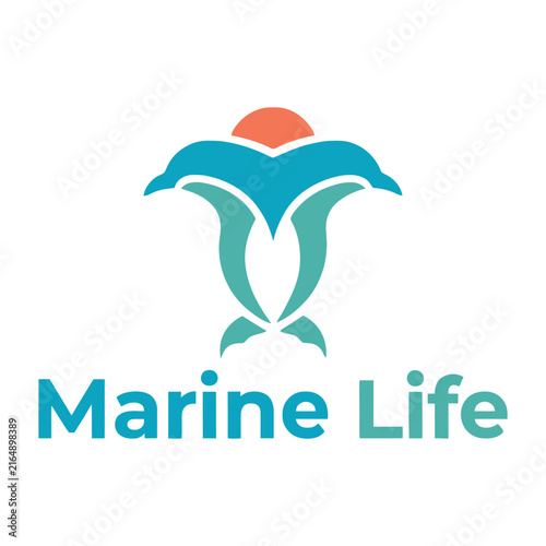 Marine Life Logo silhouette vector line art logo design