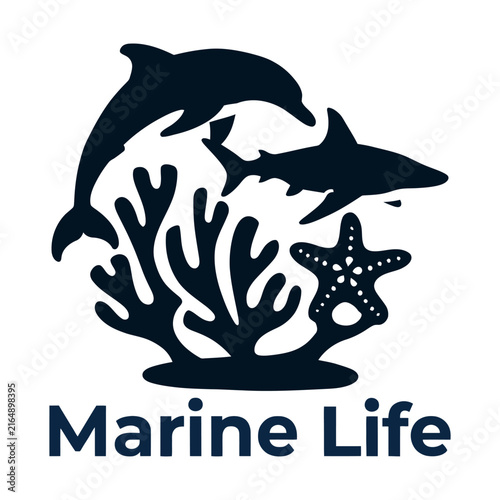 Marine Life Logo silhouette vector line art logo design