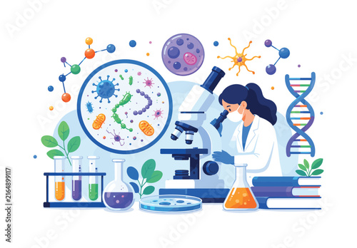 Scientist examining microorganisms under a microscope in a modern laboratory setting