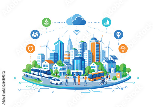 Smart city concept with interconnected technology and sustainable urban living