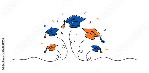 Graduation caps flying upwards symbolizing academic achievement and success