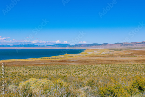 фотографія Sweeping view of Mono Lake's blue waters and sagebrush plains beneath distant mountains, California
