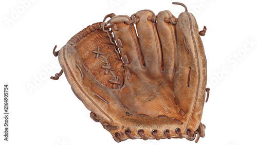 Foto Vintage Worn Leather Baseball Glove Isolated on White
