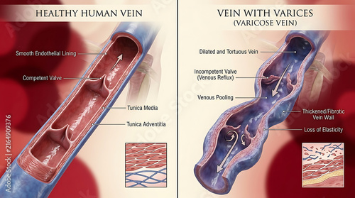 Healthy Vein Versus Varicose Veins Valvular Incompetence and Tortuous Dilation